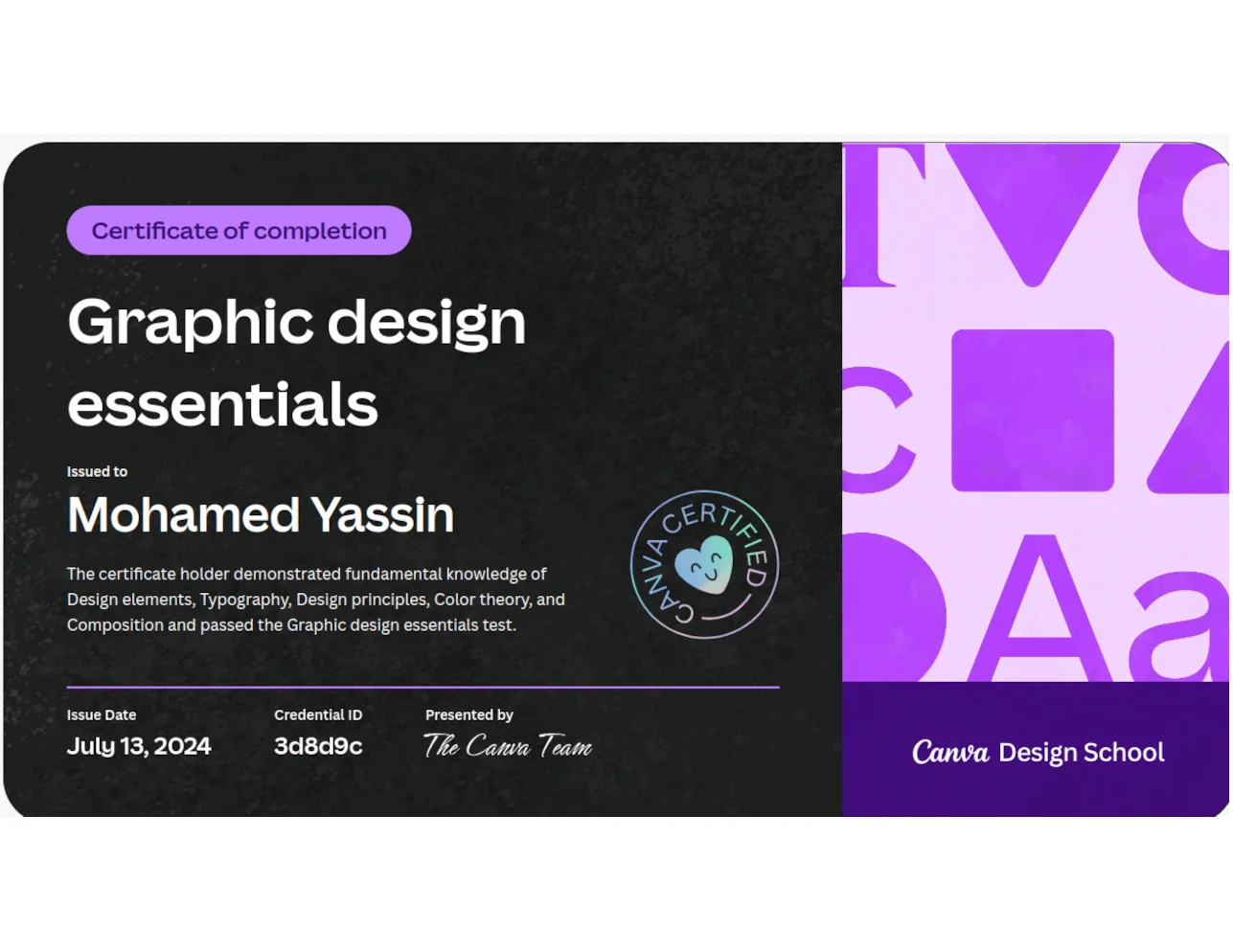 Certificat Graphic Design Essentials.
